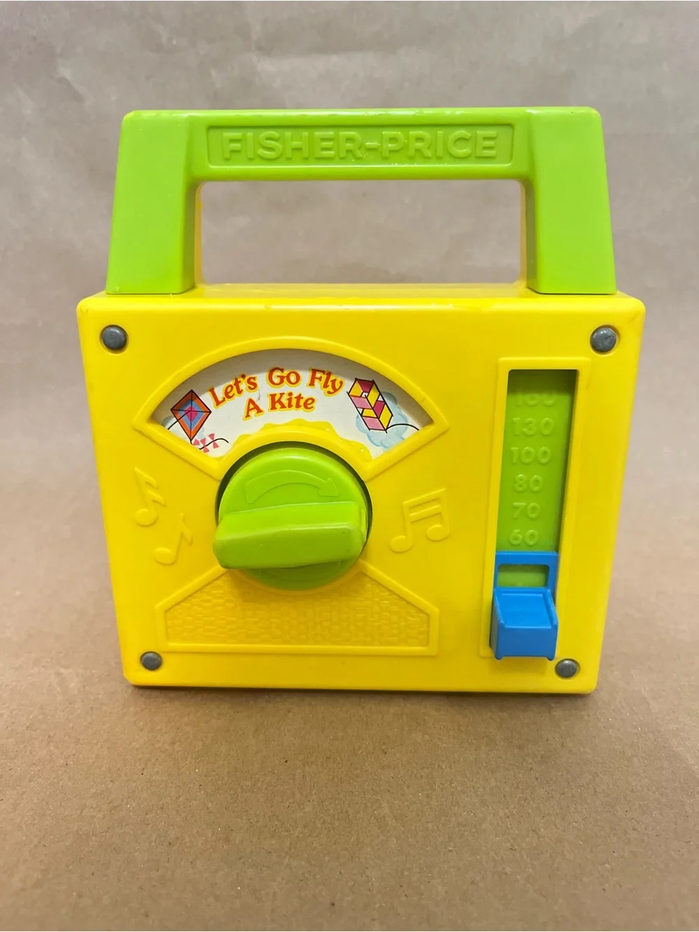 Vintage 1979 Fisher Price Toyland Wind Up Music Box Toy Radio WORKS Green Yellow